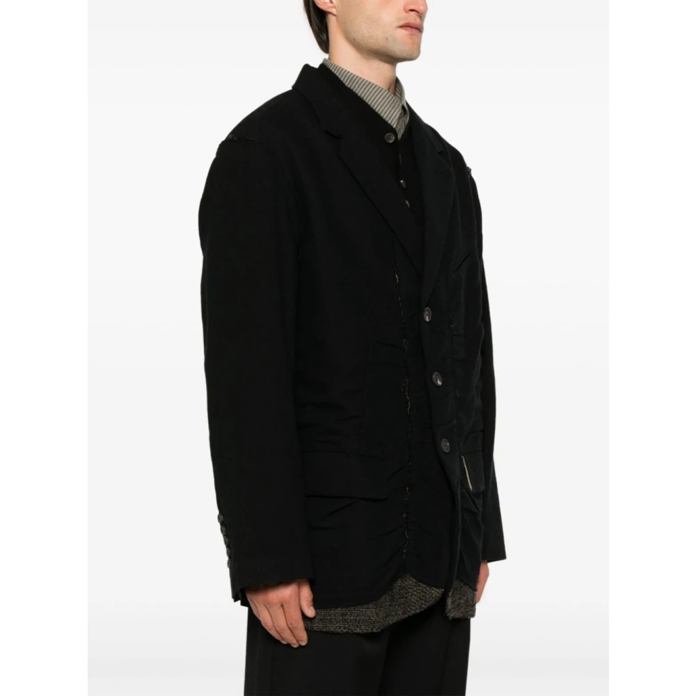 Ziggy Chen Zwart wollen en linnen jas Black Heren
