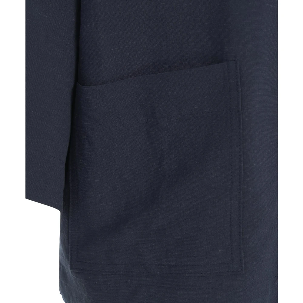 8pm Blauwe Linnen Blend Blouse Stijlvolle Zakken Blue Dames