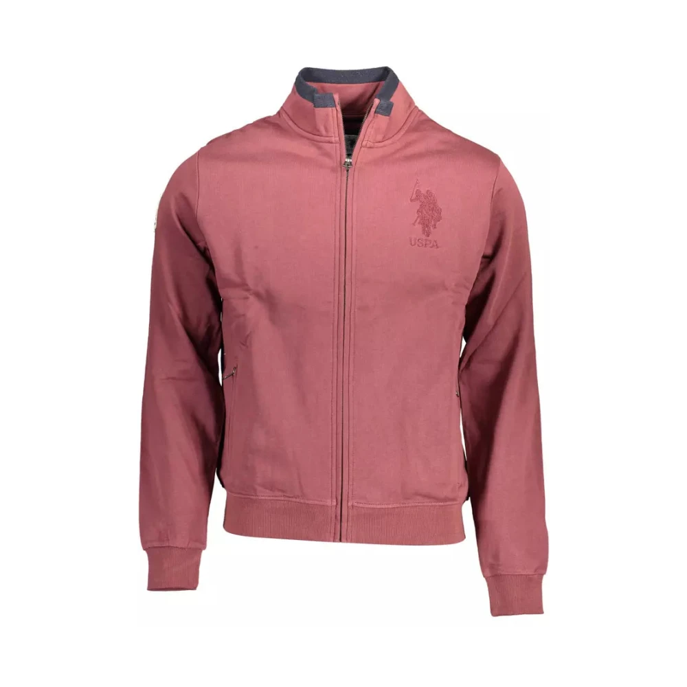 U.s. Polo Assn. Men's Purple Zip-Throughs, L, Cotton Jumper With Zip And Embroidery