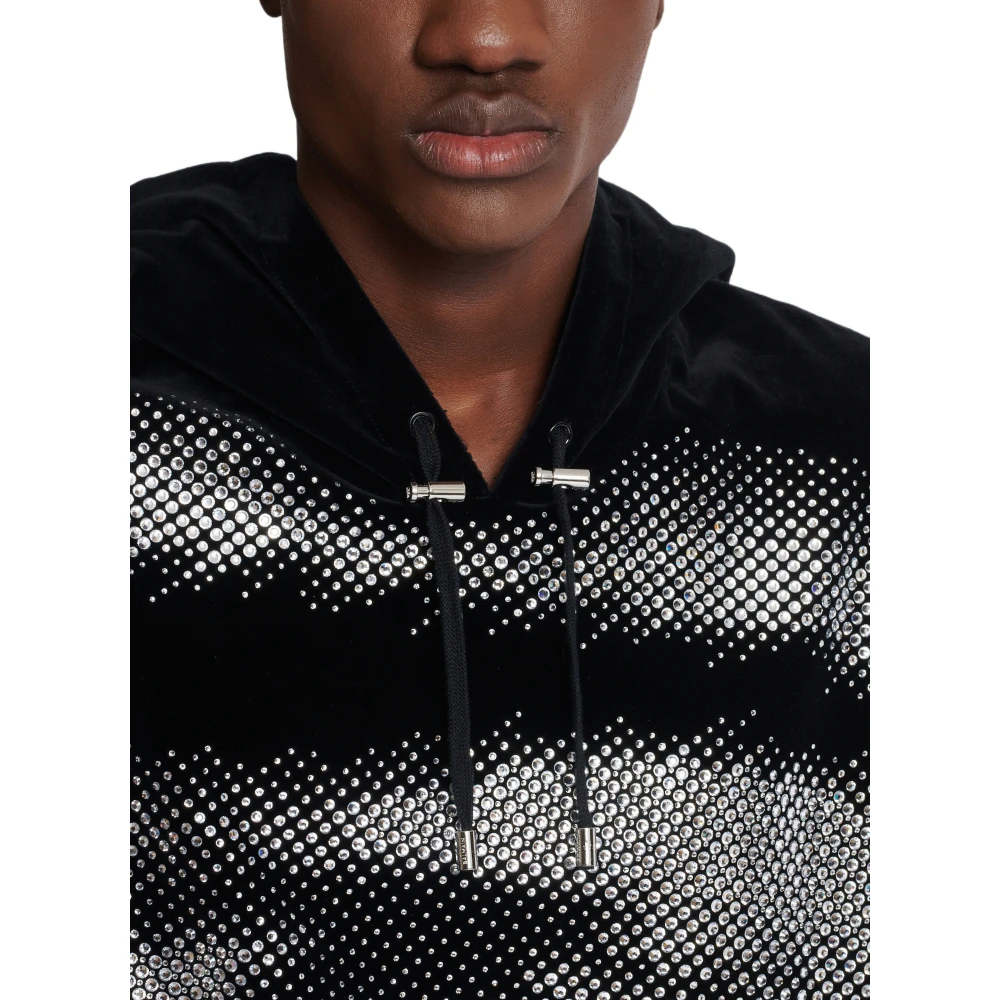 Balmain Velvet hoodie met kristallen in een Oog motief Black Heren
