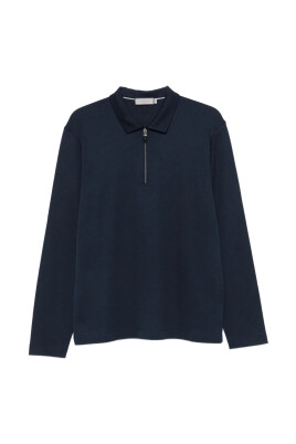 maillot-a-col-polo-bleu-marine-a-manches-longues