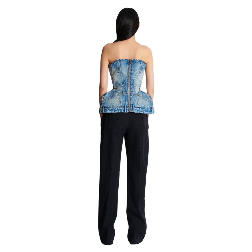 Balmain Gestructureerde denim bustier Blue Dames