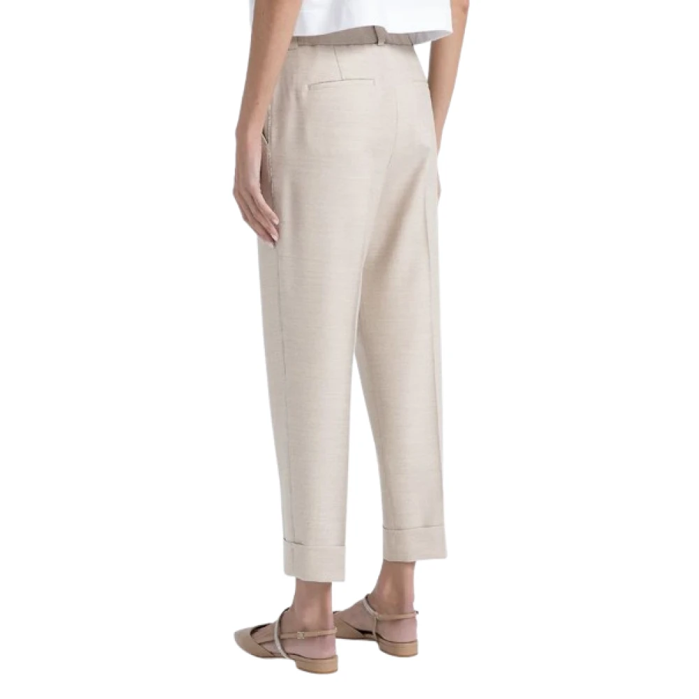 PESERICO Kraalversierde Interlock-broek met elastische tailleband Beige Dames