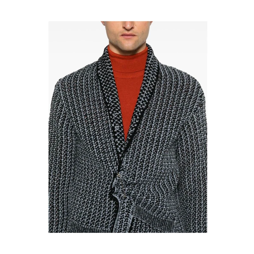Dries Van Noten Chunky Gebreide V-Hals Trui Black Heren