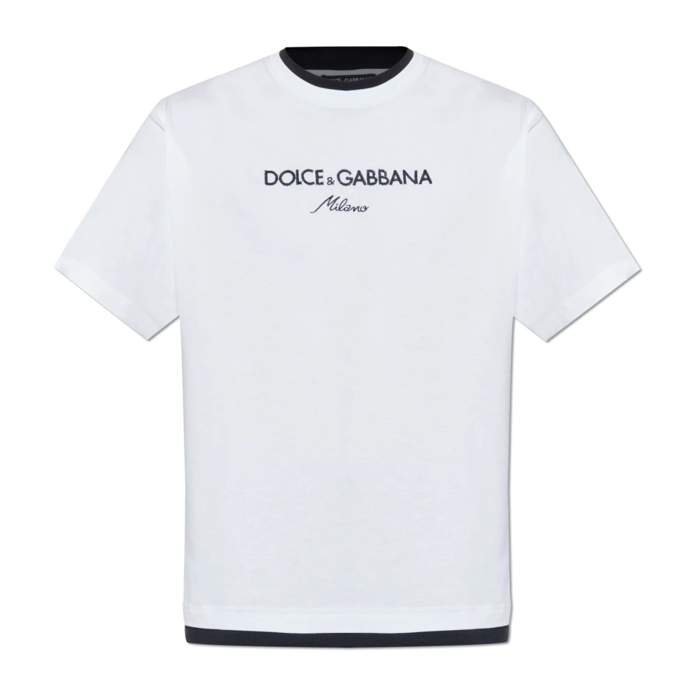 Dolce & Gabbana White T-Shirts, Male, Xl, T-Shirt With Embroidered Logo
