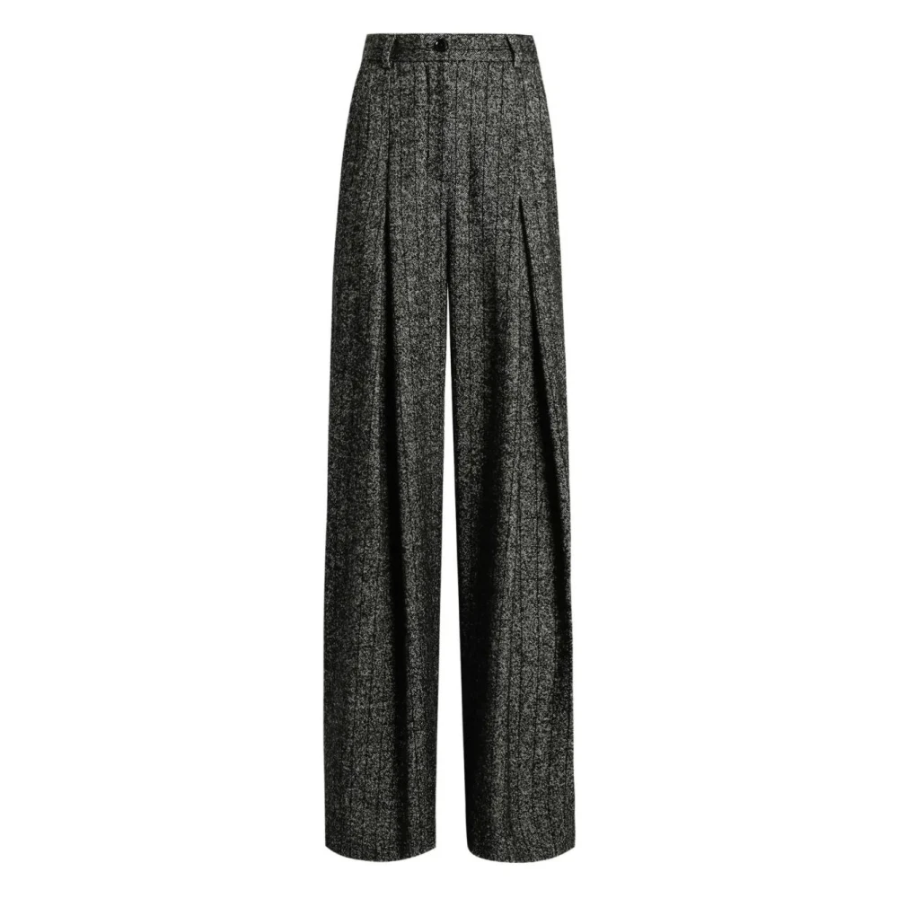 Dolce & Gabbana Women's Gray Wide Trousers, Xs, Striped Wool Trousers