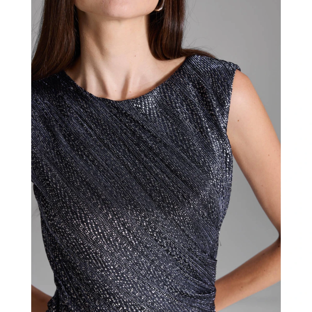 Swing Geplooid Midi Jurk met Metallic Blue Dames