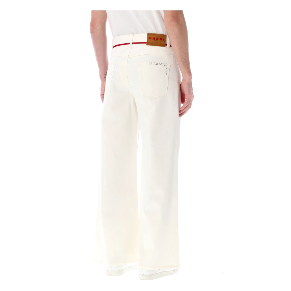 Marni Witte Wijde Jeans met Kralendetails White Heren