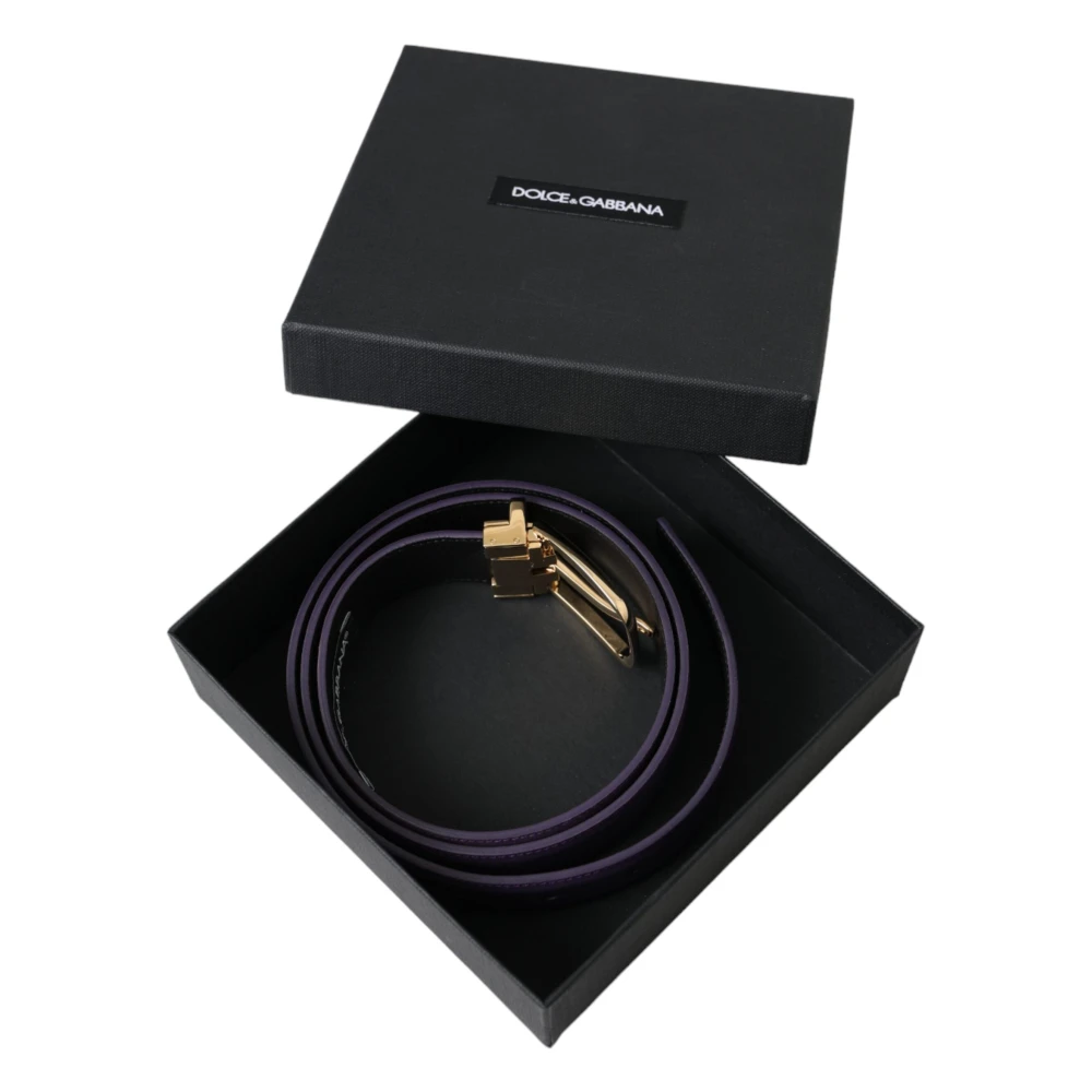 Dolce & Gabbana Paarse Leren Riem Gouden Gesp Mannen Purple Heren