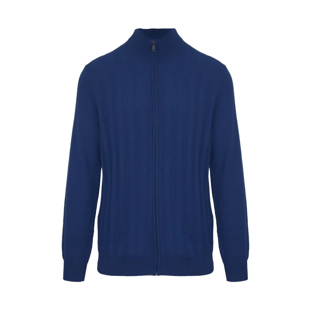 Malo Blauwe Wollen Trui Met Rits Blue Heren