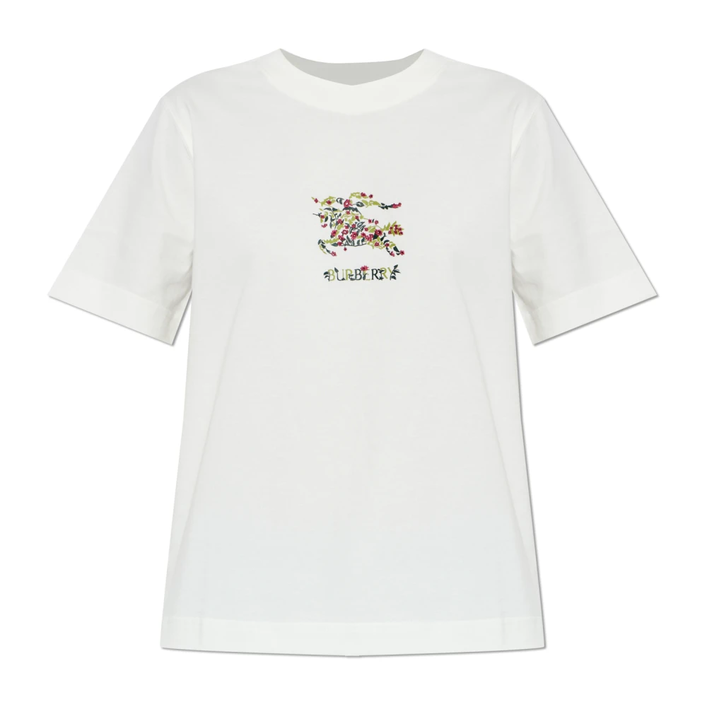 Burberry Women's White T-Shirts, S, Embroidered Cotton T-Shirt