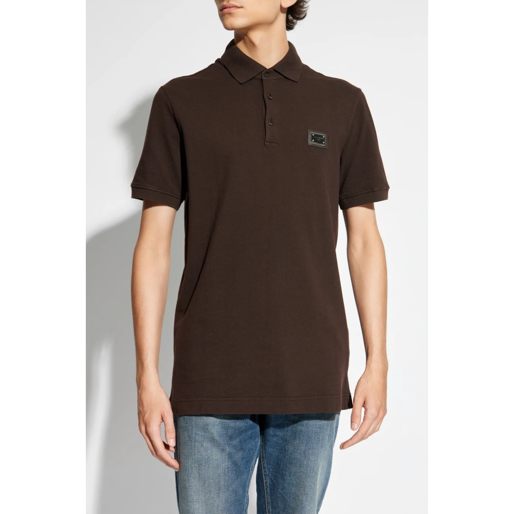 Dolce & Gabbana Polo met een applicatie met een gegraveerd logo Brown Heren