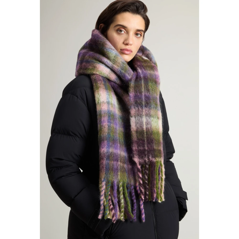 Woolrich Alpaca Geruite Sjaal Purple Dames