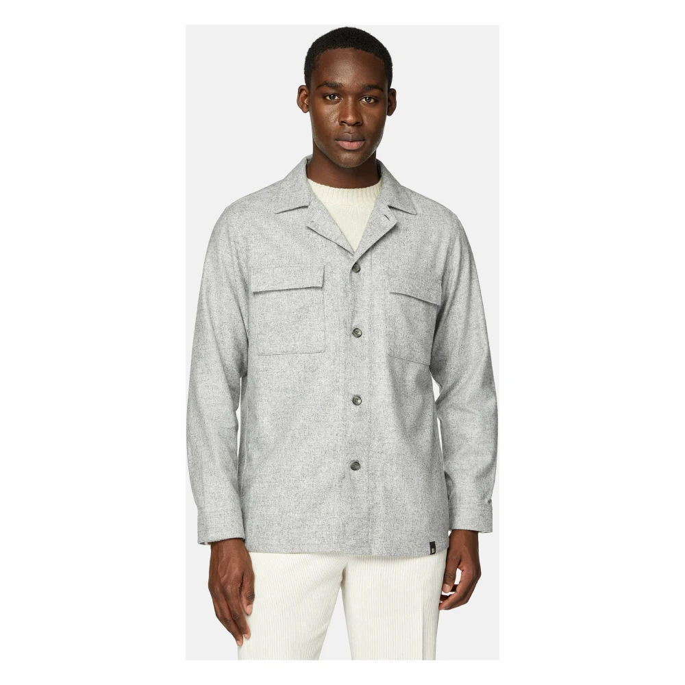 Boggi Milano Wol en Tencel Camp Overshirt Gray Heren