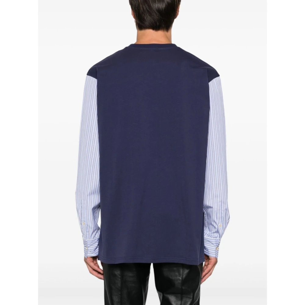 Wales Bonner Gestreept katoenen T-shirt met jersey body Blue Heren