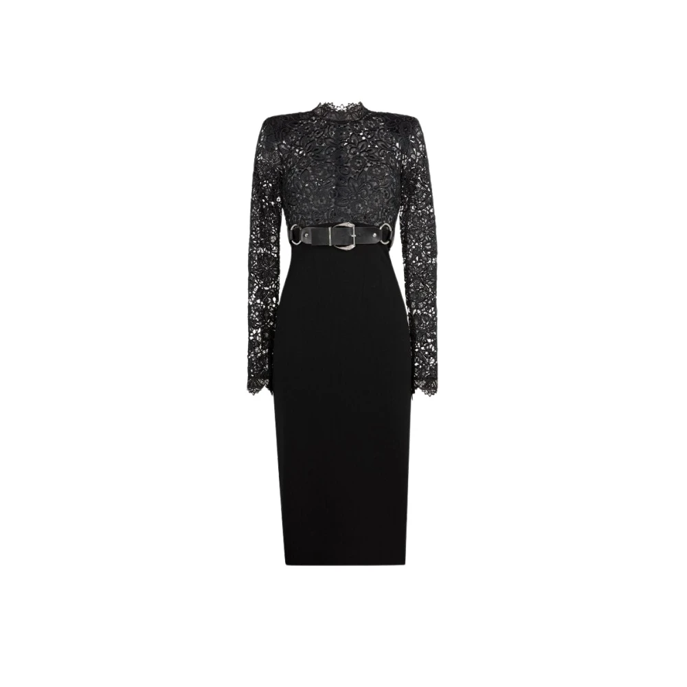 Roberto Cavalli Kanten-paneel wollen jurk met riem Black Dames
