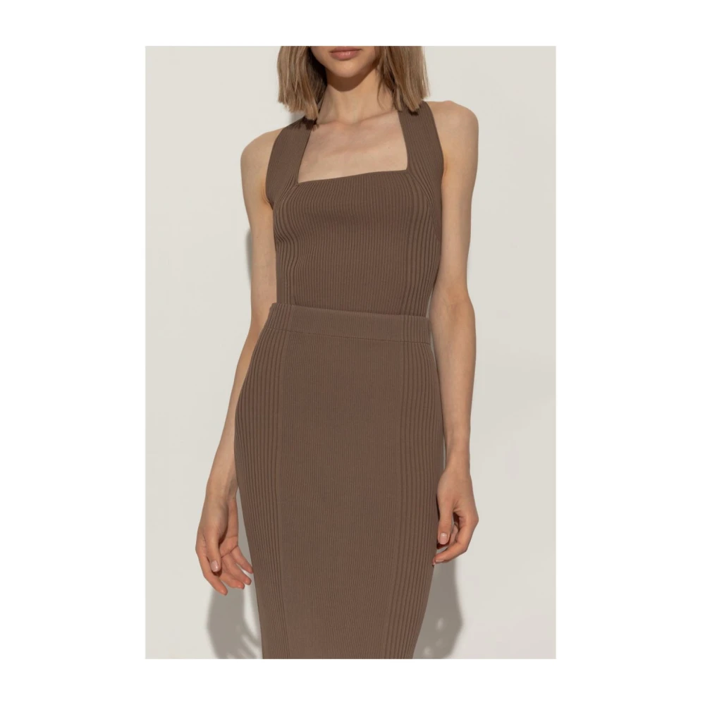 By Malene Birger Rib Haltertop met Open Rug By Herenne Birger Brown Dames