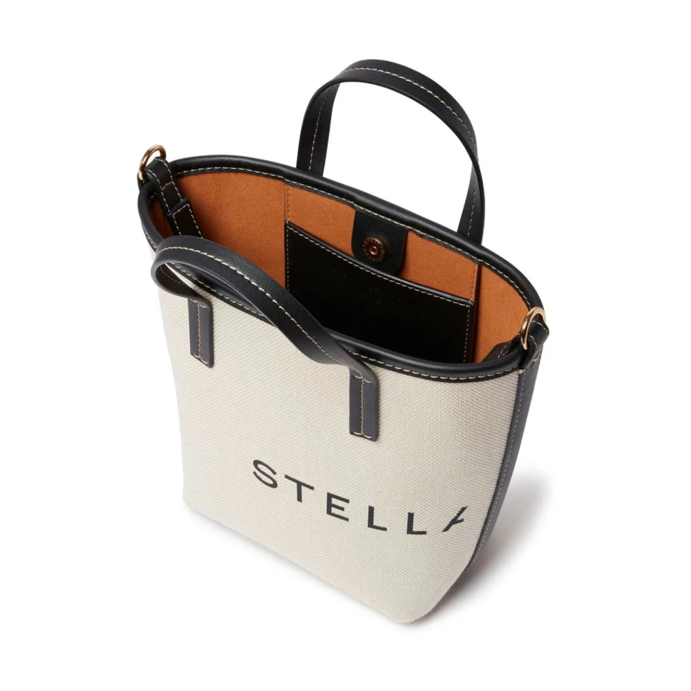 Stella Mccartney Logo Print Canvas Mini Tote Bag Beige Dames