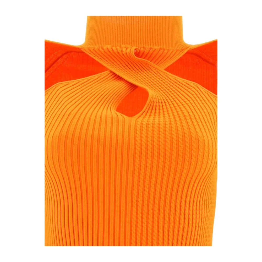 Msgm Geribbelde Gebreide Top met Uitsnijding Orange Dames