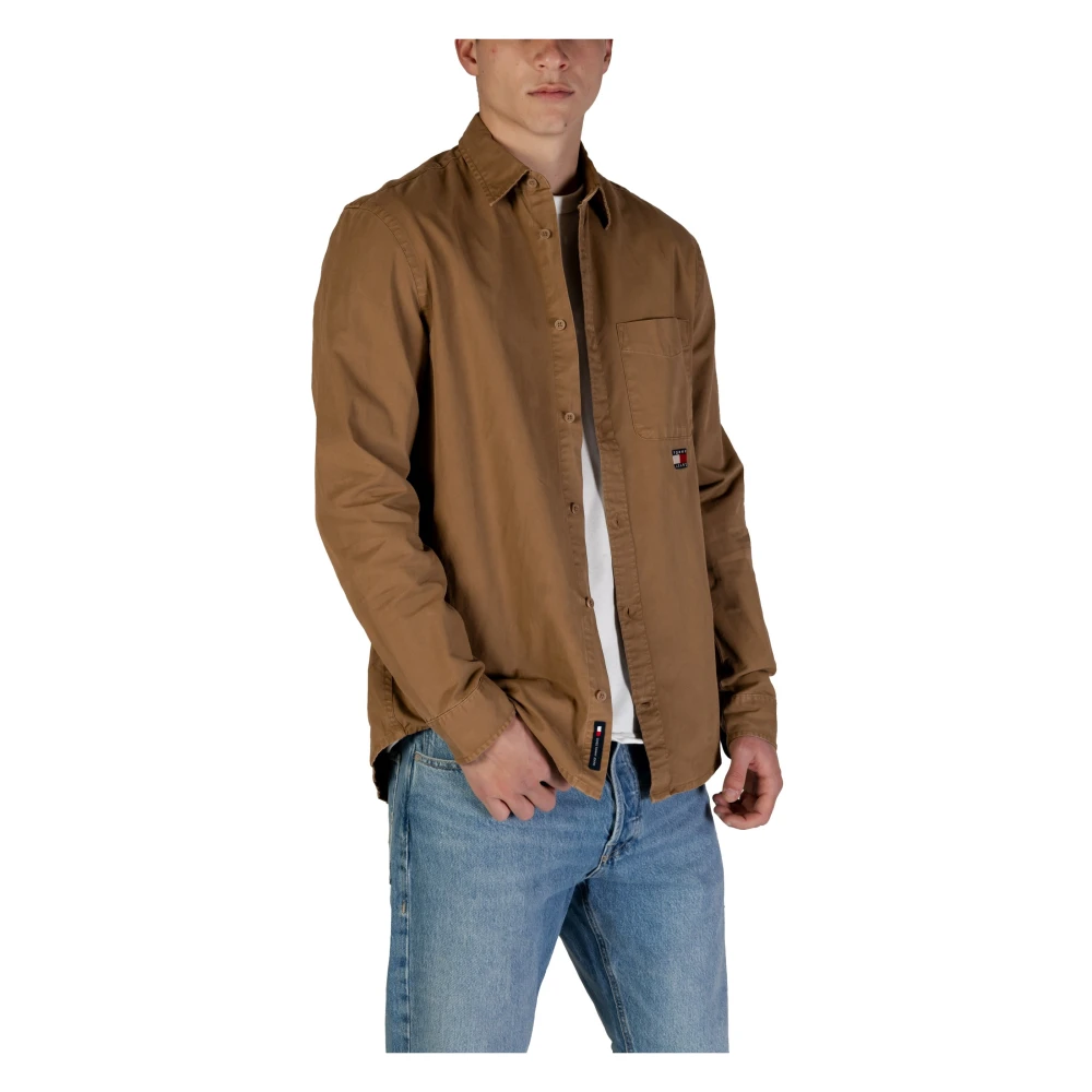 Tommy Jeans Bruine Effen Knoopsluiting Shirt Brown Heren
