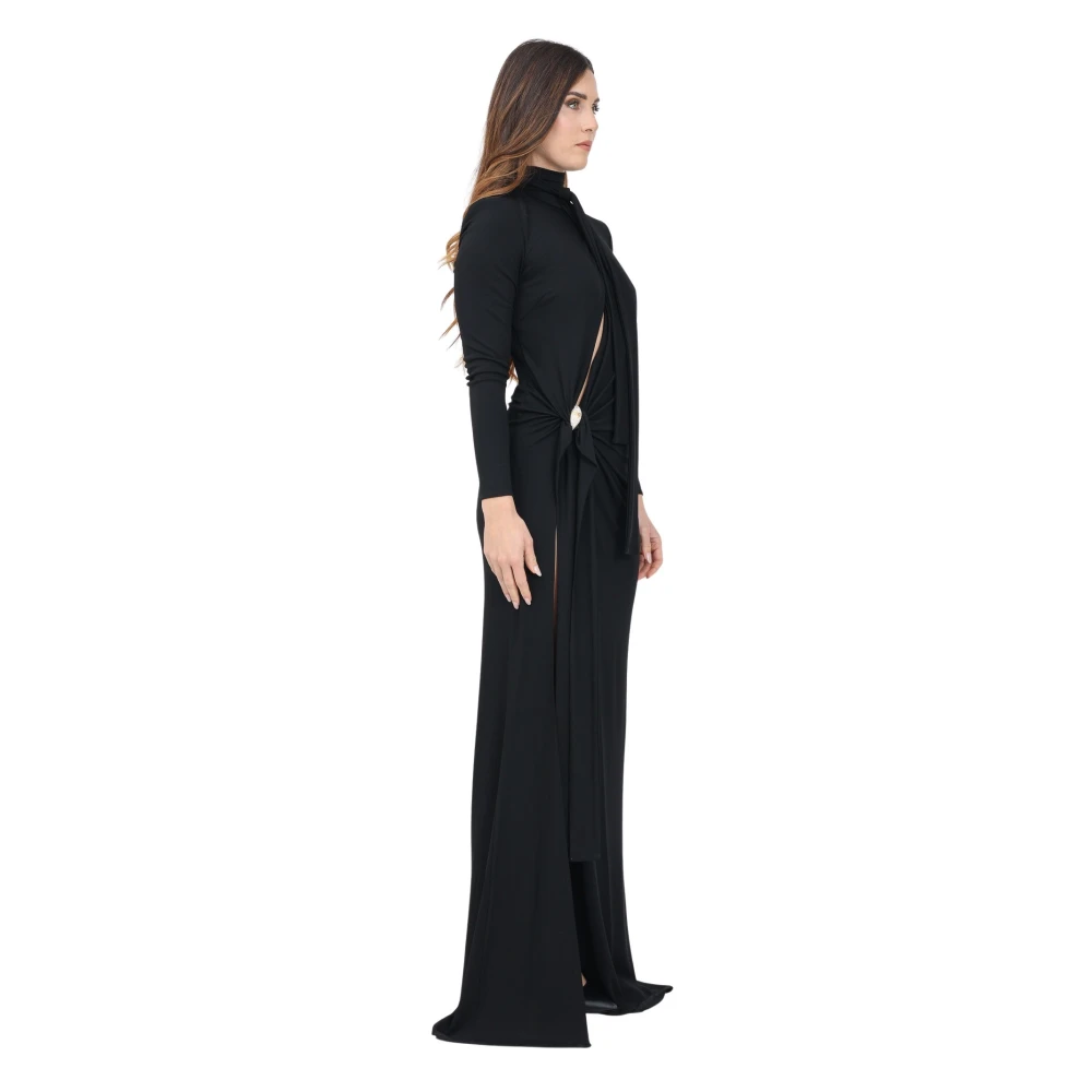Elisabetta Franchi Zwarte lange jurk met juweelversiering Black Dames