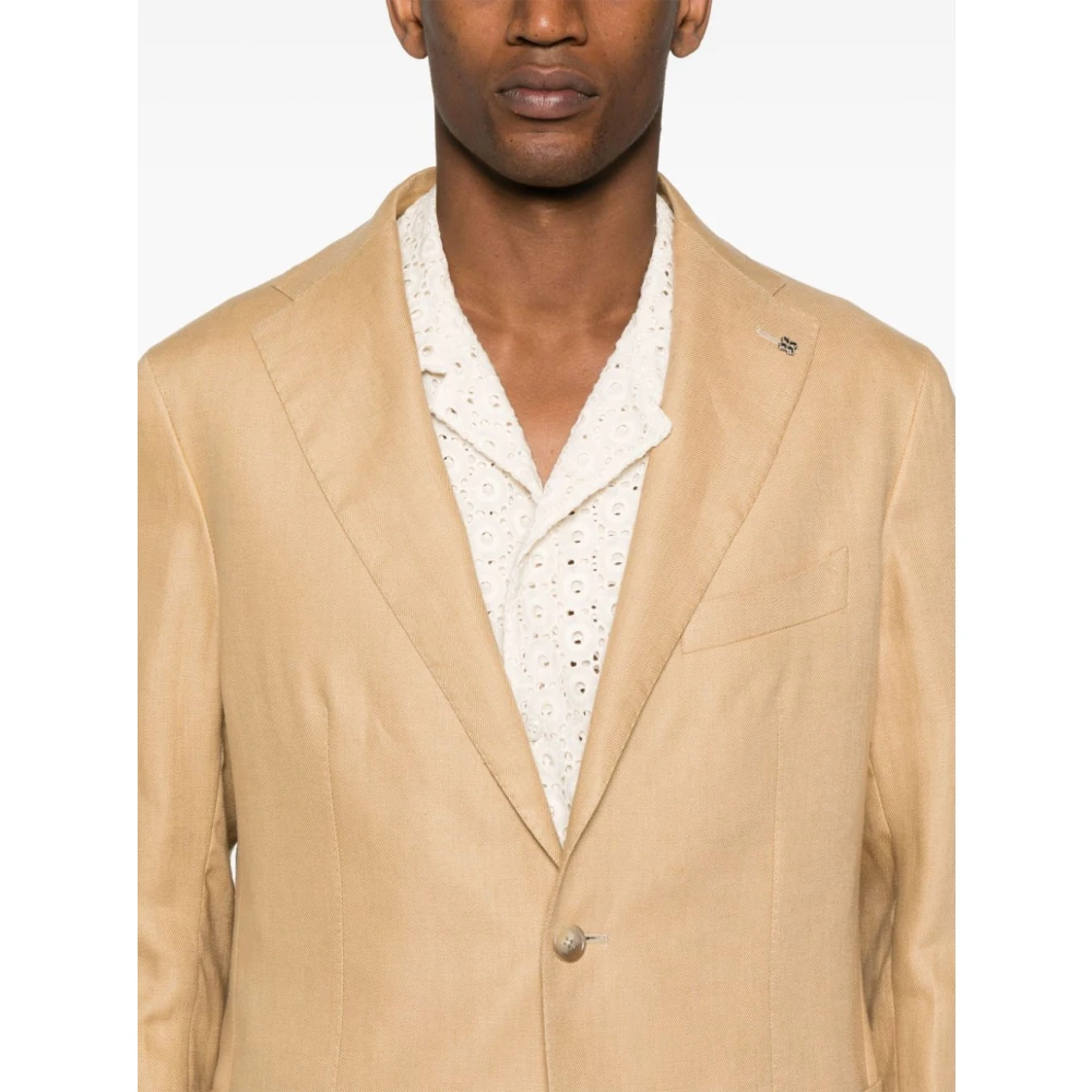 Tagliatore Beige Linnen Single-Breasted Jas Beige Heren