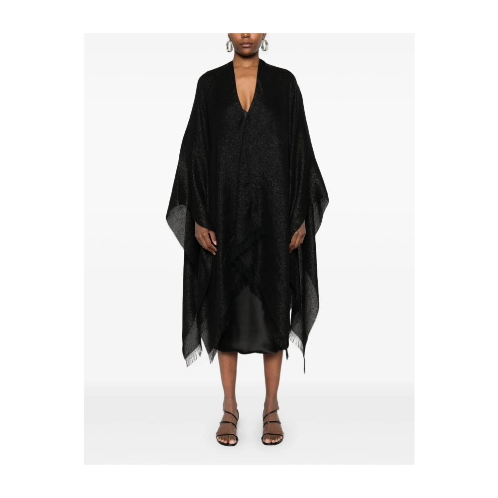 Fabiana Filippi Zwart Franje Detail Open Voorkant Jas Black Dames