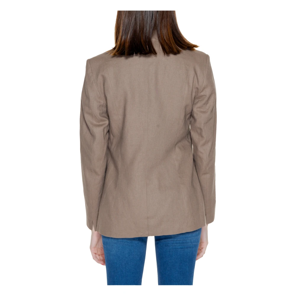 Only Bruine Linnen-Blend Blazer met Zakken Brown Dames