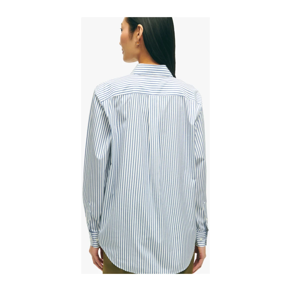 Brooks Brothers Relaxed Fit Non-Iron Stretch Supima Katoenen Overhemd Blue Dames
