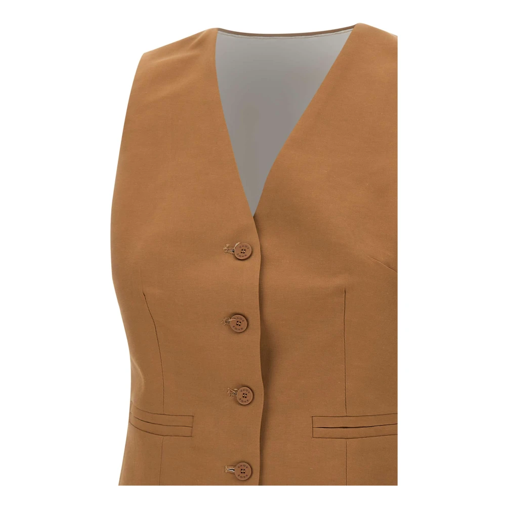 Kaos Bruine Linnen en Viscose Gilet Jas Brown Dames