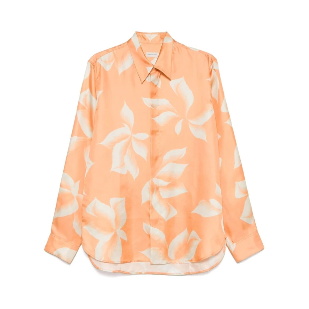 Dries Van Noten Bloemenprint Knoopshirt Orange Heren
