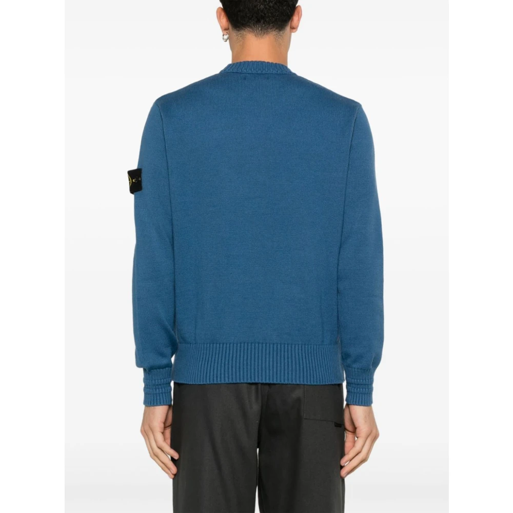 Stone Island Blauwe Ribgebreide Trui Badge Blue Heren