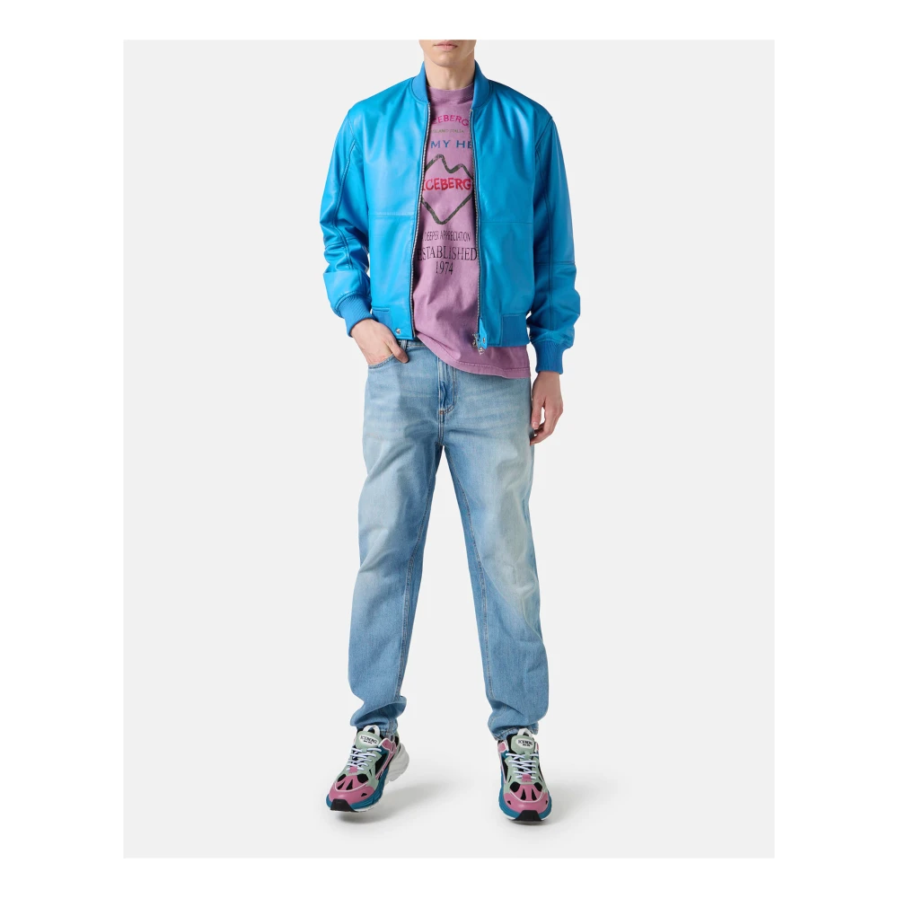 Iceberg Kobalt nappa jas met schaduwbehandeling en logo Blue Heren