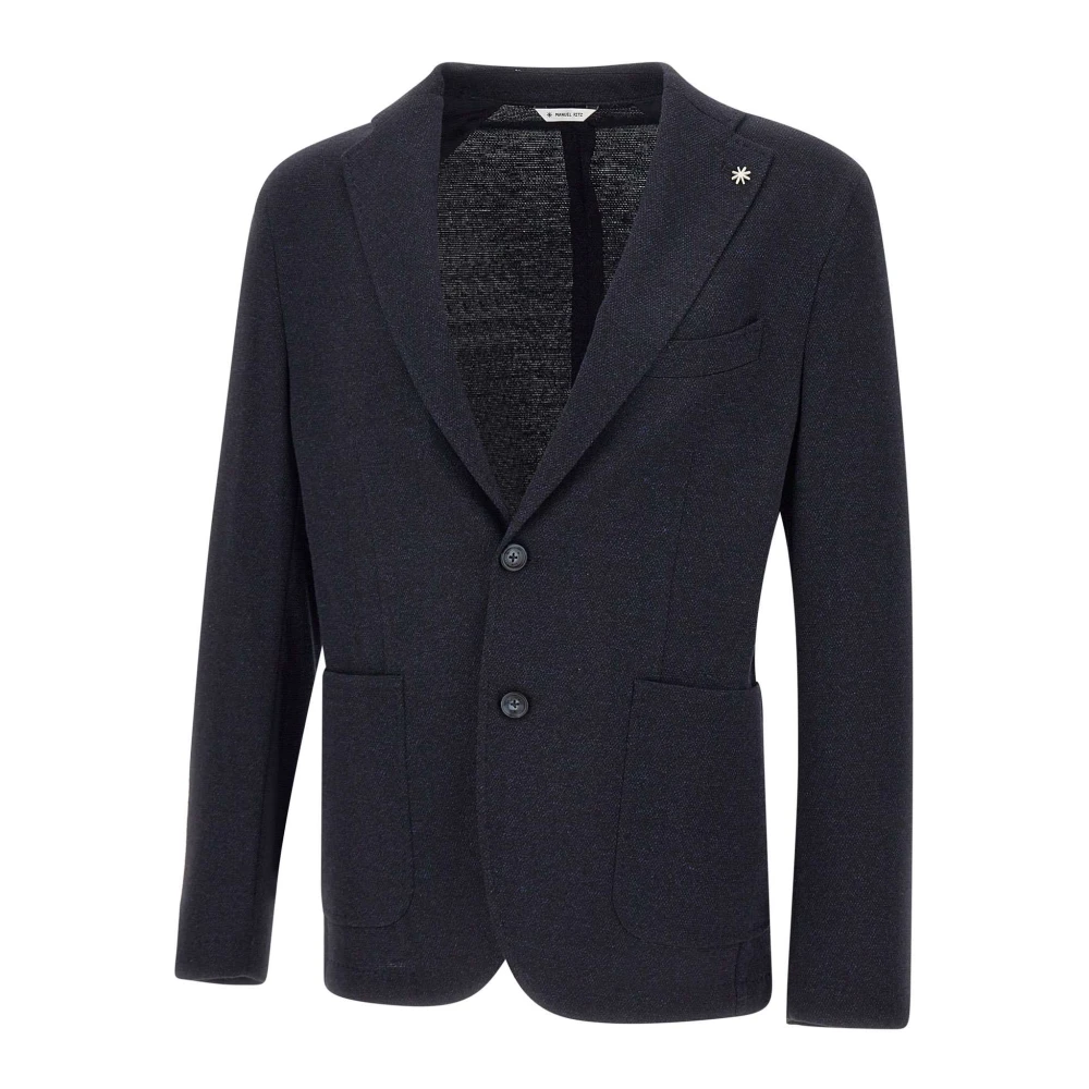 Manuel Ritz Blauwe Textuur Blazer met Revers Blue Heren