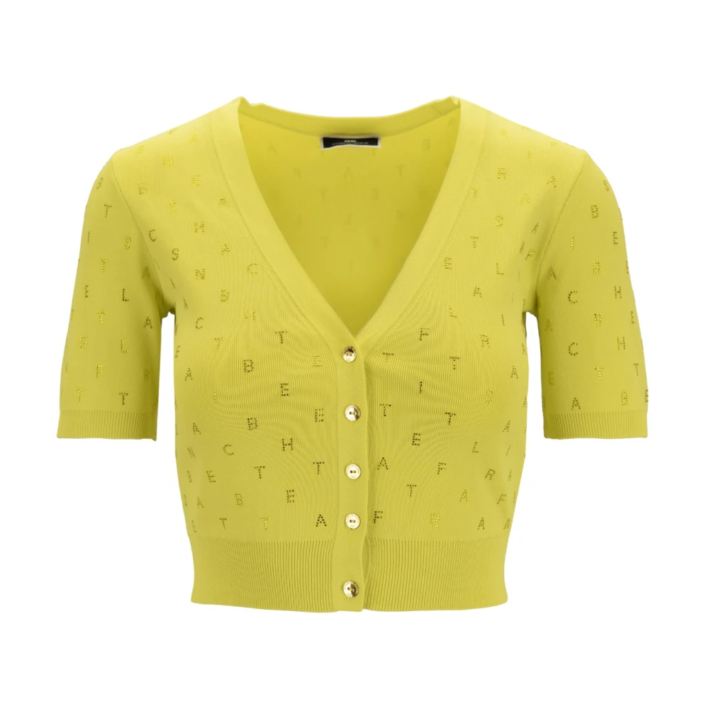 Elisabetta Franchi Kristalversierde V-hals Crop Top Yellow Dames