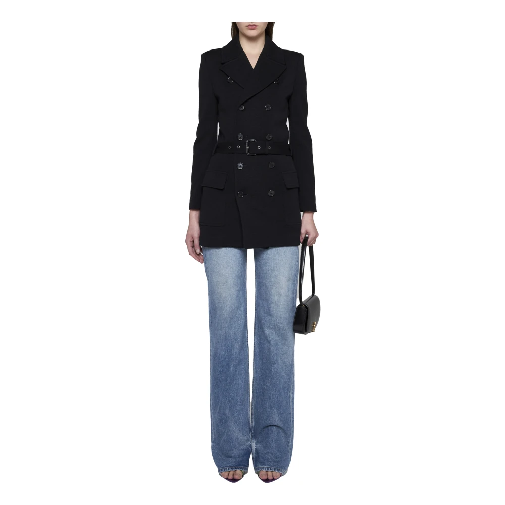 Saint Laurent Zwarte wollen blend double-breasted jas Black Dames