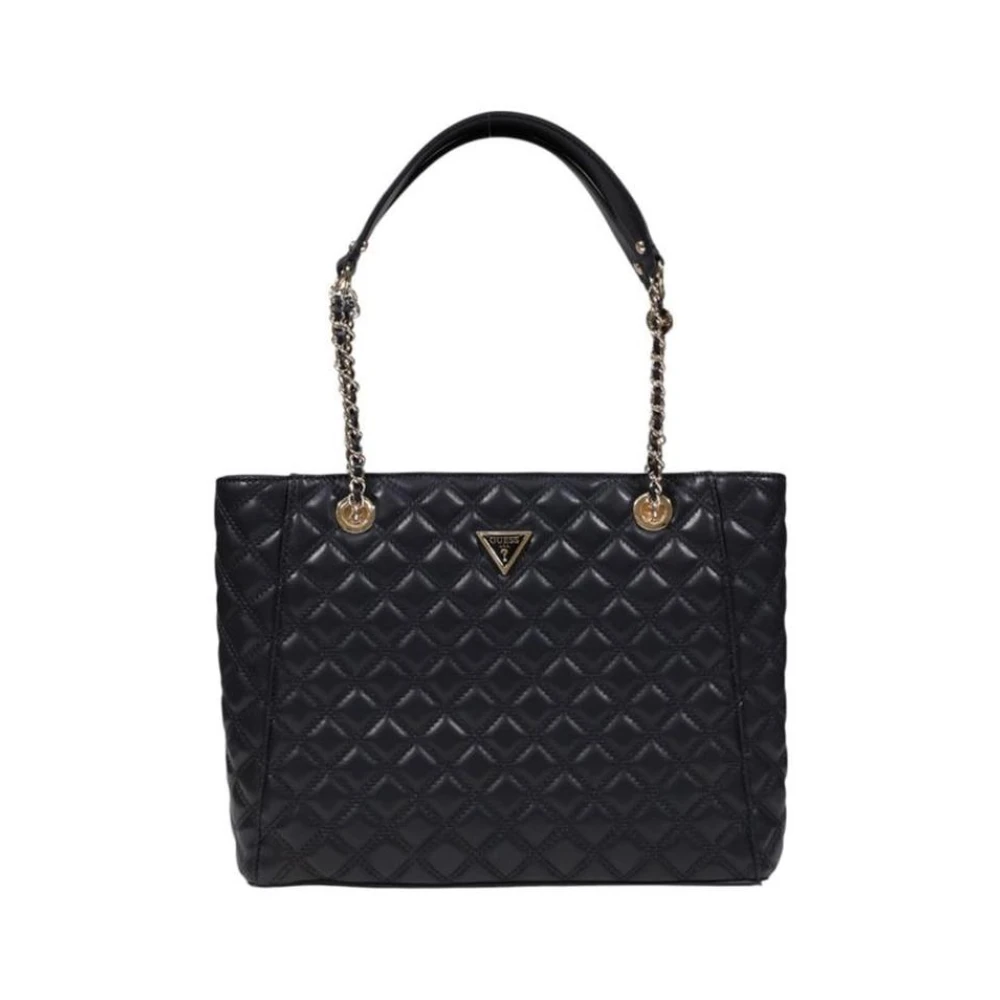 Guess Women's Black Quilted Chain Tote Bag