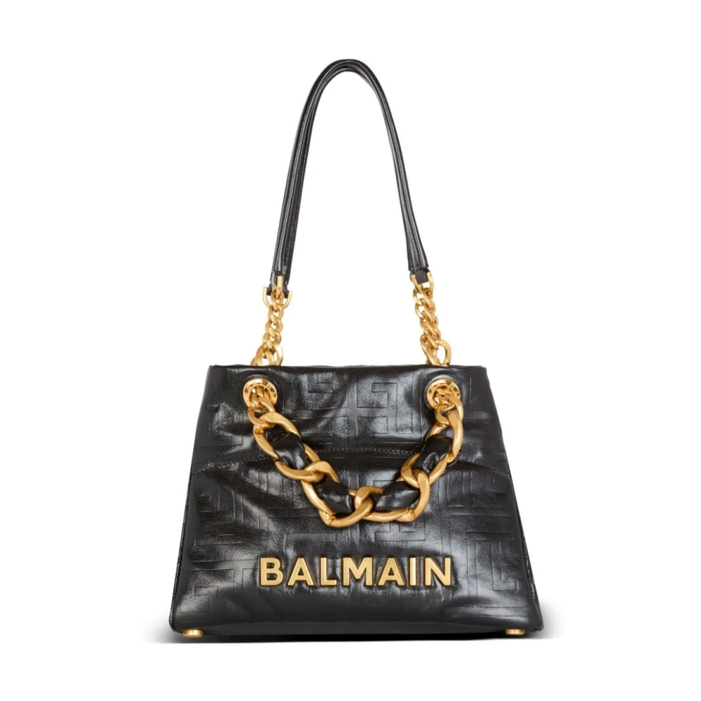Balmain Geëtst Monogram Leren Schoudertas Black Dames