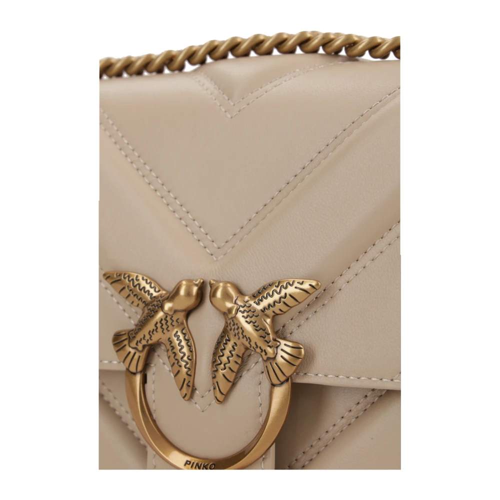 pinko Beige Leren Tas met Goudkleurige Hardware Beige Dames