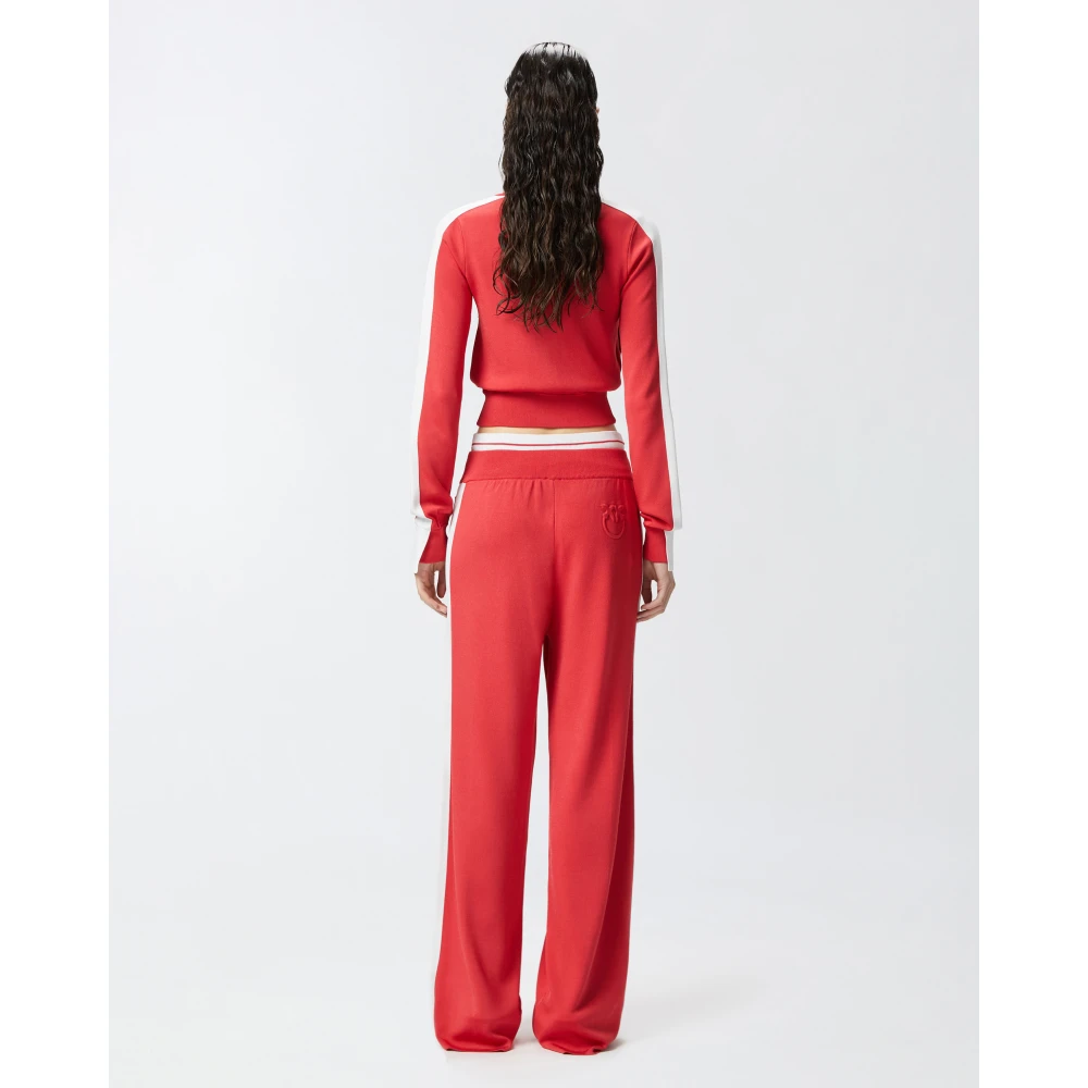 pinko Rode Wide Leg Joggers met Side Stripe Red Dames