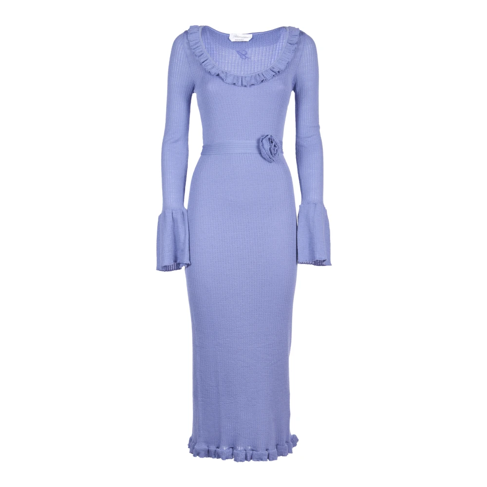Blumarine Midi jurk met ruches en uitlopende mouwen Purple Dames
