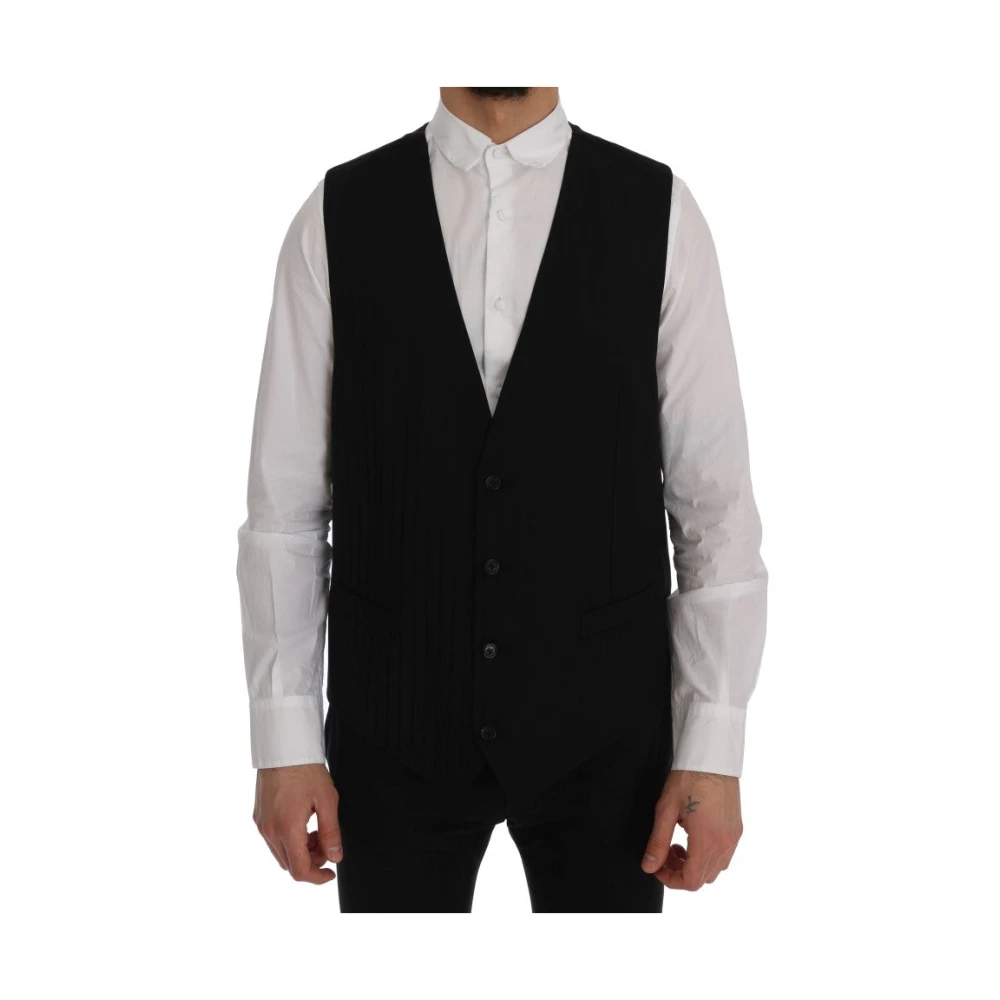 Dolce & Gabbana Men's Black Waistcoats, L, Staff Wool Stretch Vest