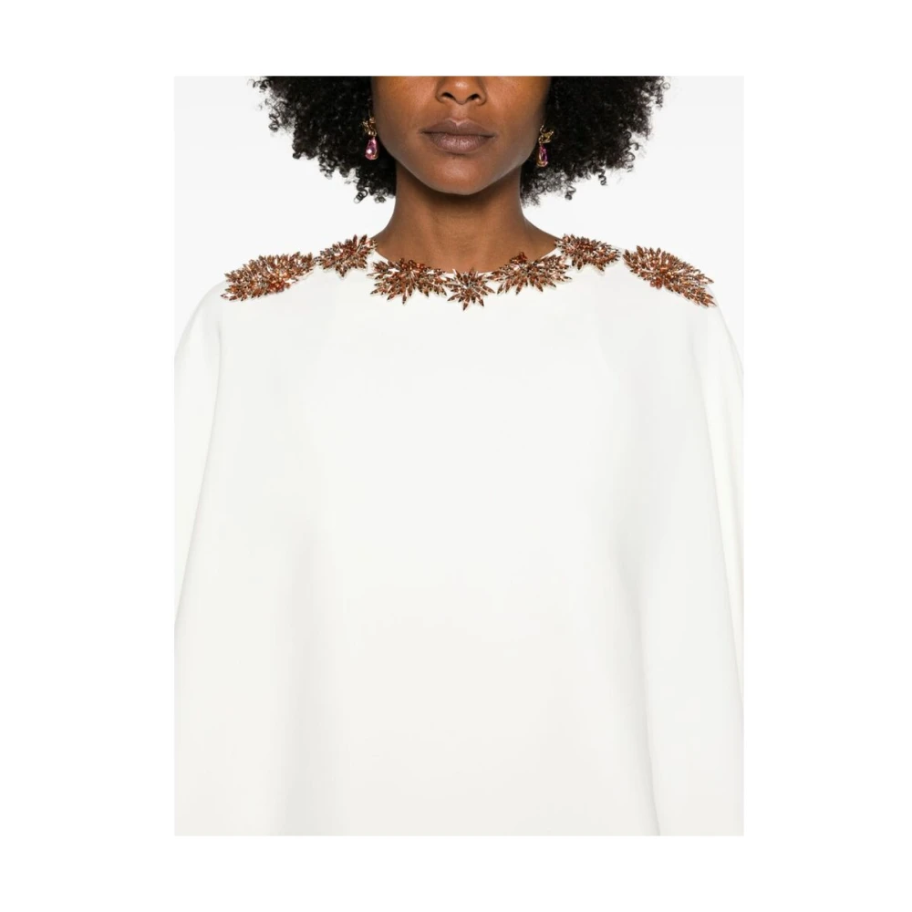 Costarellos Ivoor Wit Kristalversierde Cape Jurk Beige Dames