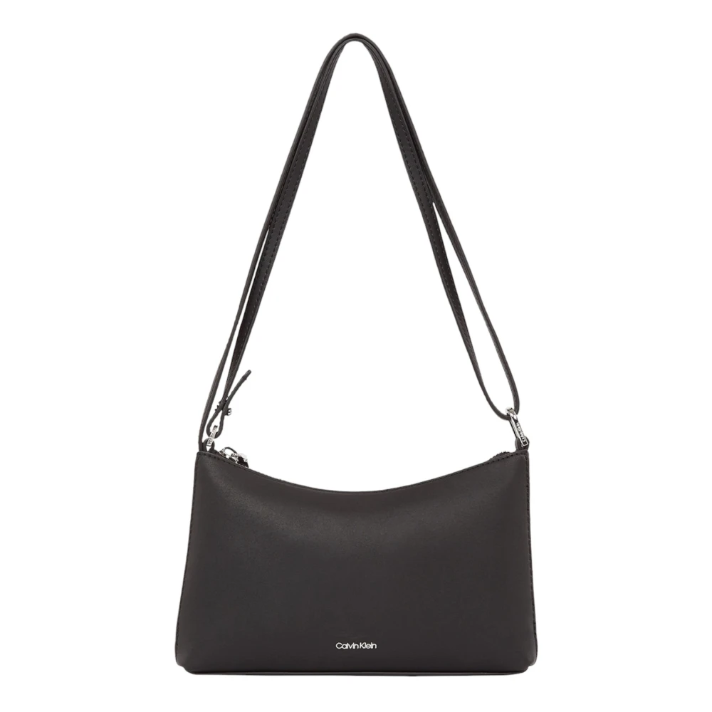 Calvin Klein Zwarte Effen Schoudertas met Rits Black Dames