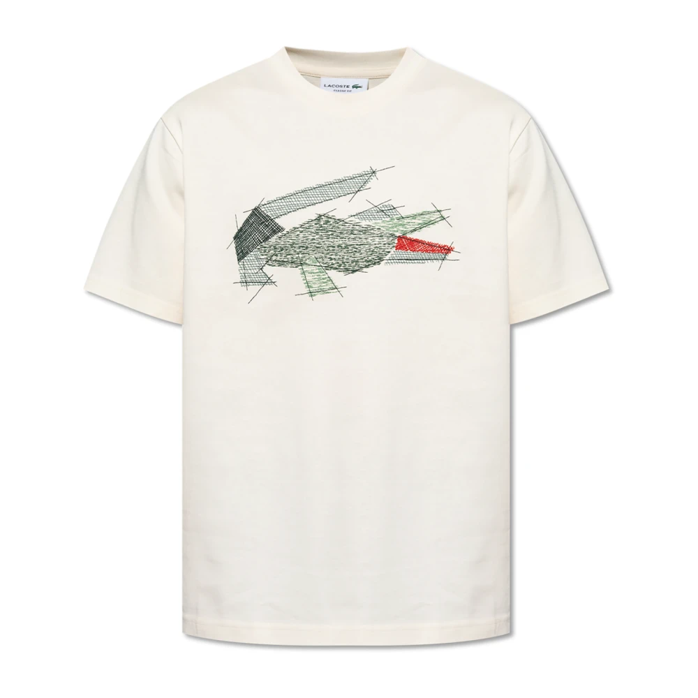 Lacoste T-shirt met geborduurd logo Beige Heren