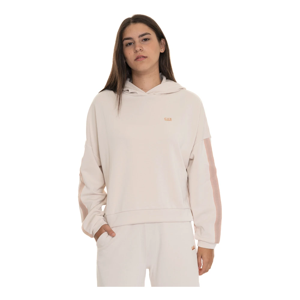 Emporio Armani EA7 Hoodie Zijstreep Sweat Tracksuit Beige Dames