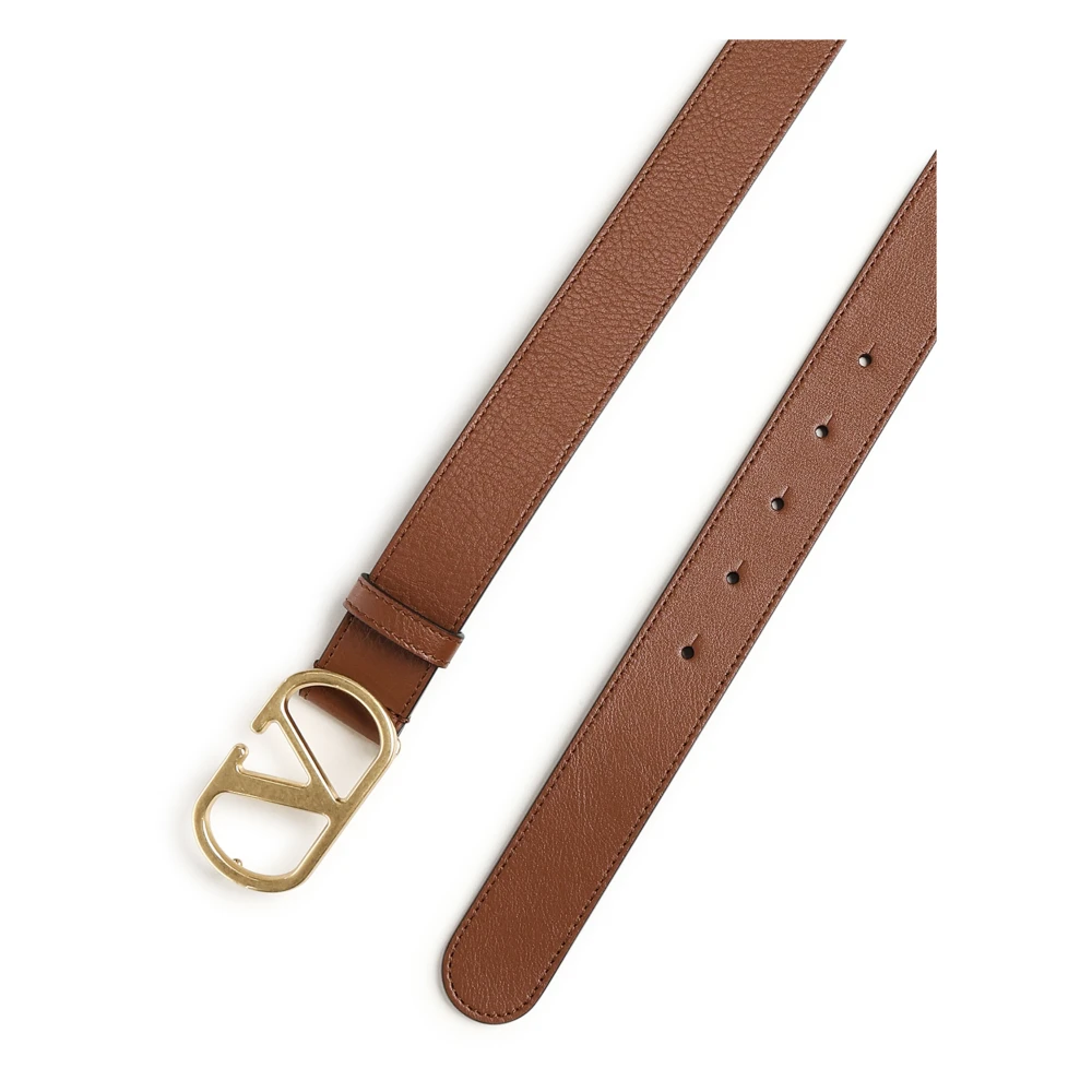 Valentino Garavani Bruin Leren Riem met VLogo-Detail Brown Heren