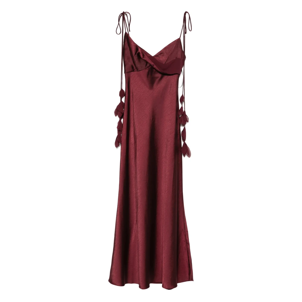 Self Portrait Women's Red Midi Dresses, 2XS, Satin Flower Midi Dress