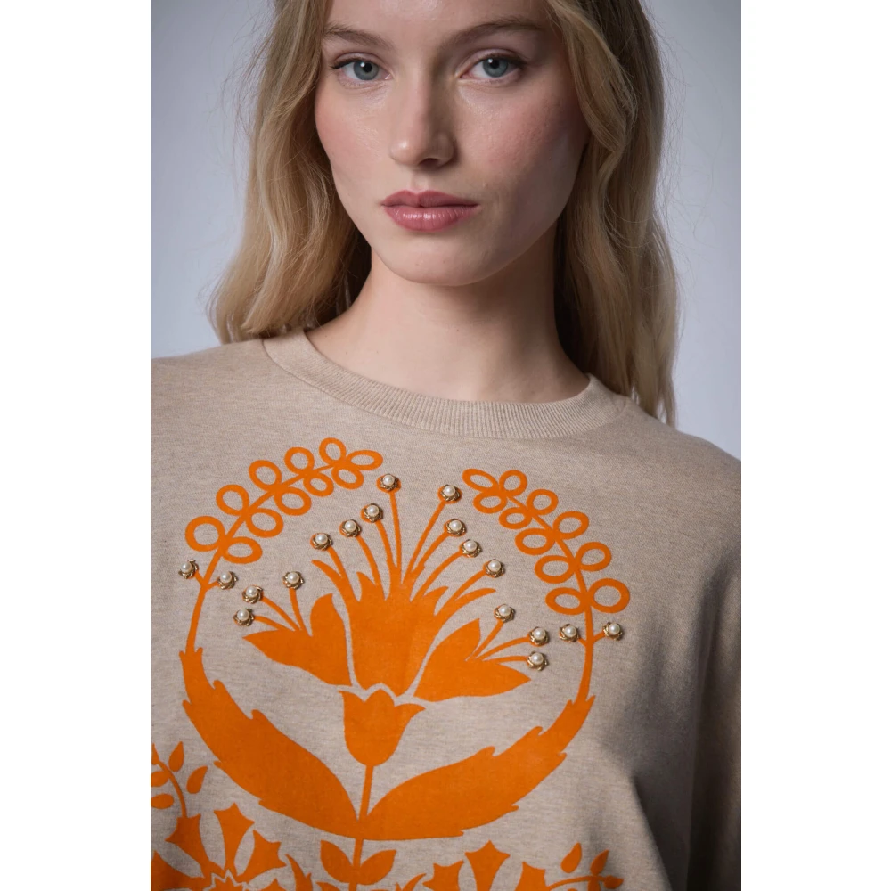 Manoush Bloemen geborduurde lange mouw sweatshirt Beige Dames