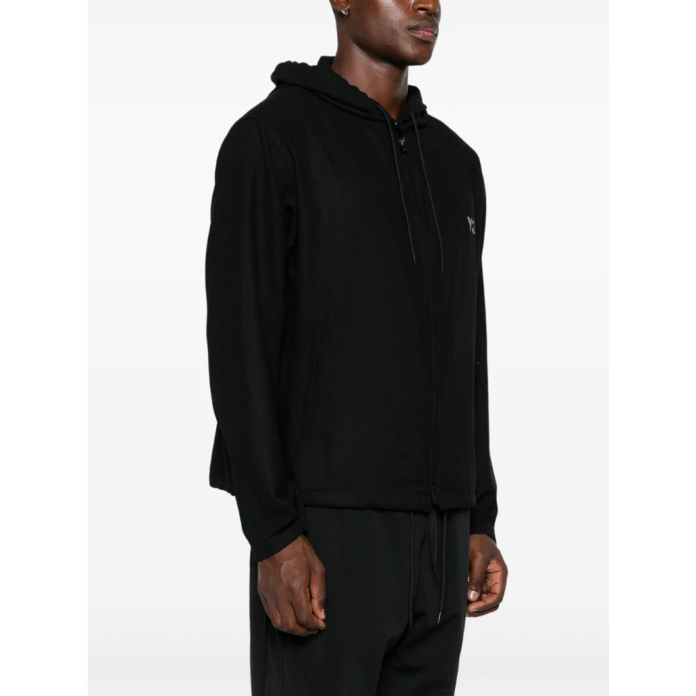 Y-3 Zwart Flanel Rits Capuchon Logo Print Black Heren